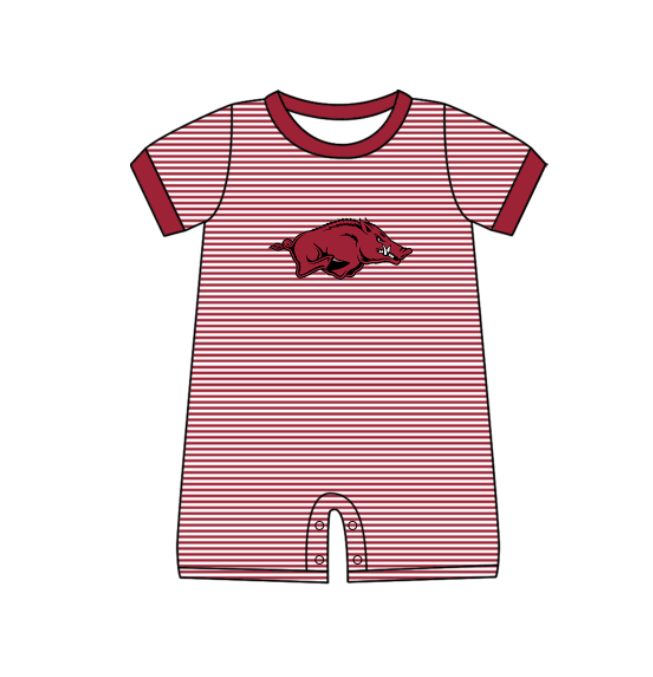 Custom moq 5 mix size milk silk summer teams Baby Boys And Girls Red Short-Sleeved Shirt And Shorts Set Matching Striped Rompers Outfit Set
