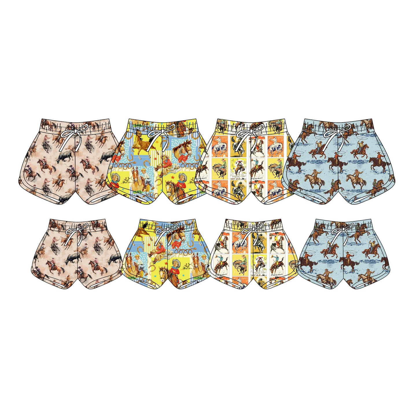 Custom moq 5 mix size Sibling adult And kids Western-Style Drawstring Breathable Shorts Comfortable