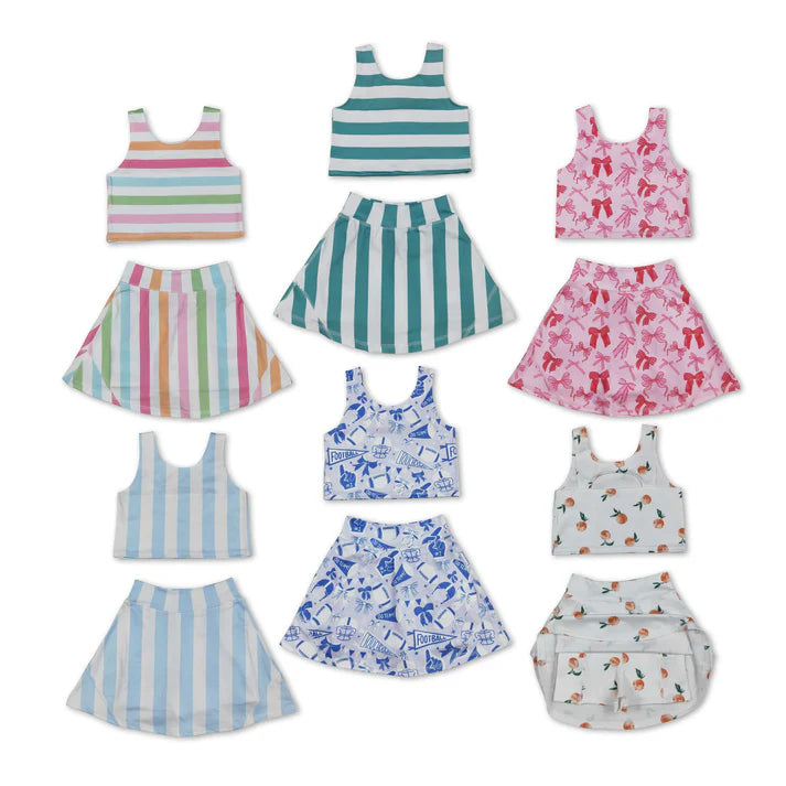 RTS NO MOQ Sibling baby Girls clothes yoga striped short sleeve Clothes Sets