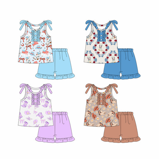 4.8 custom each style moq 5eta 4-6week Sibling Sister baby girls short sleeve set and set 4 match design
