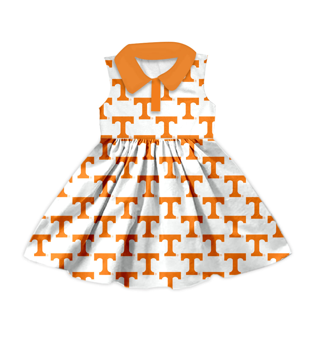 Custom moq 5 mix size milk silk summer teams baby girls clothes team orange sleeveless skirts sets and dress and short sleeve top and long top-25.7.12