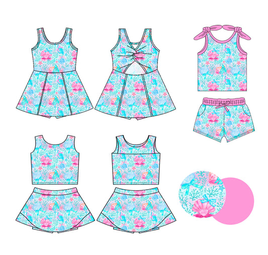 Custom moq 5 mix size Sibling Baby Girls blue Sleeveless Top And Shorts Set Sleeveless Top And Skirt Sets Dress Yoga Outfit