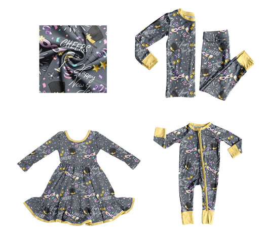 25.8.28 custom each style moq 5eta 4-6week Sibling Sisters happy new year baby girl long sleeve pants sets and dress and rompers match family design