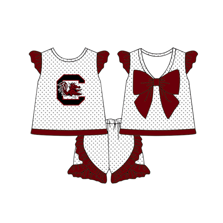 Custom moq 5 mix size milk silk summer teams Girls Dark Red Long Sleeve Top Matching Short Sleeve Set Boys Tops