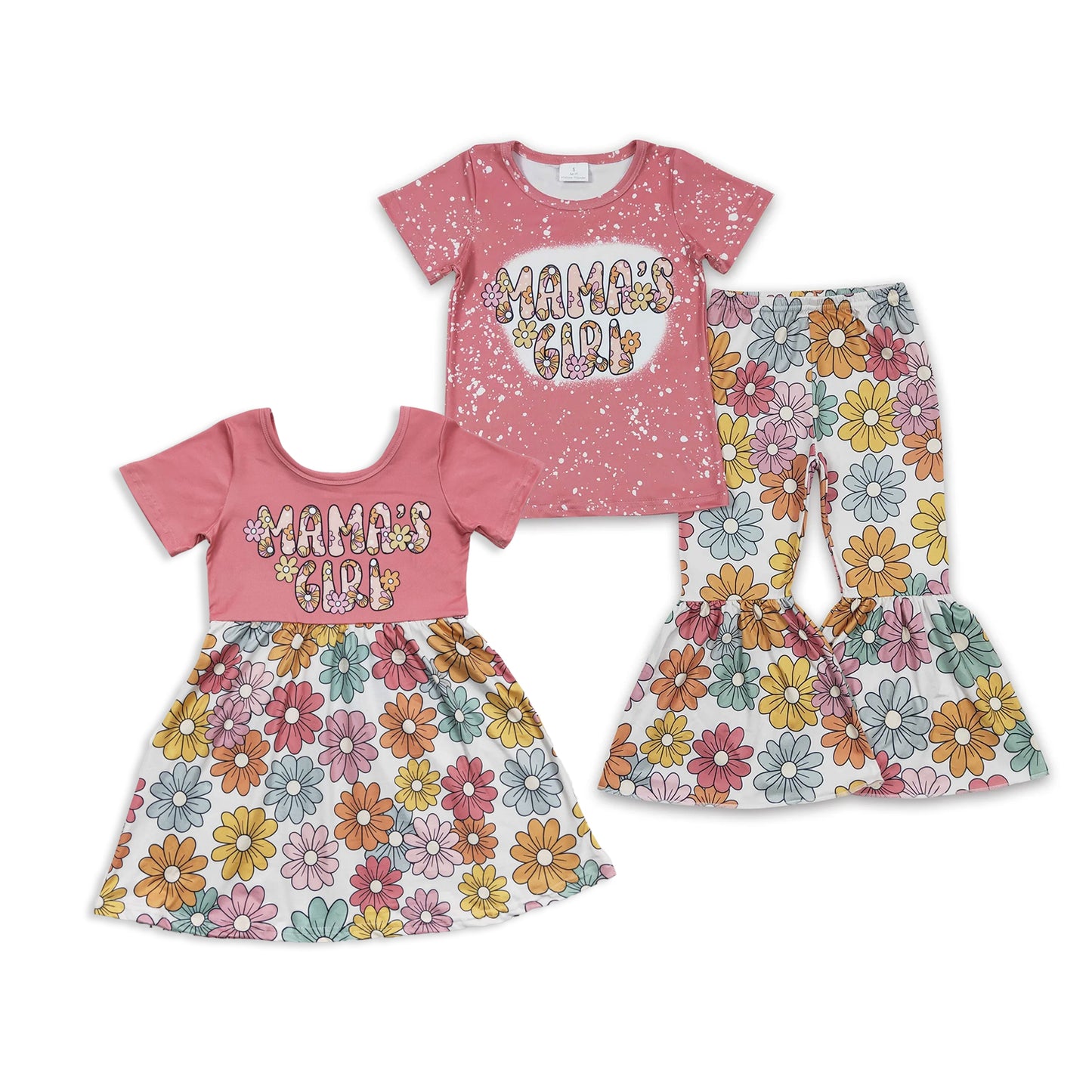RTS NO MOQ Sibling baby girl clothes Pink short sleeve pants sets and dress