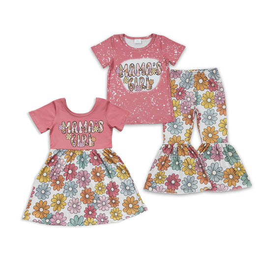 RTS NO MOQ Sibling baby girl clothes Pink short sleeve pants sets and dress