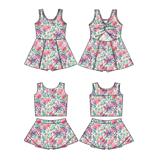 3.27 custom each style moq 5eta 4-6week Sibling Sister floral baby girls clothes Short sleeve yoga dress 1 and dress 2 match family design