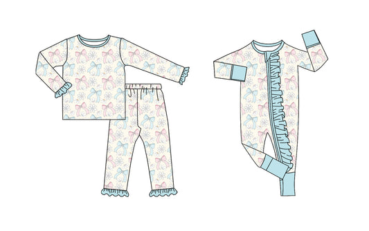 25.9.20 custom each style moq 8 eta 6-8week Sibling Sisters bow floral baby girl clothes long sleeve pants sets and romper match family design