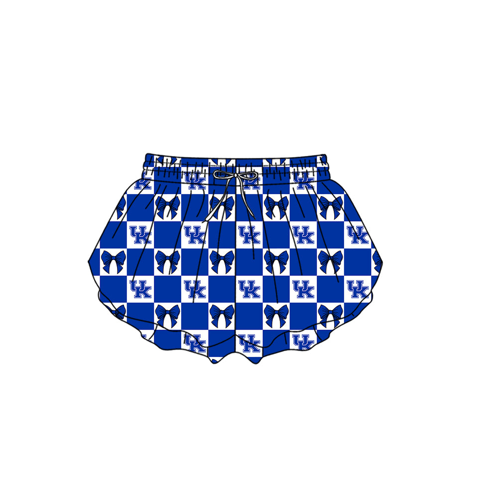 Custom moq 3 or 5 mix size milk silk summer teams baby girl clothes bow blue summer shorts-26.1.19