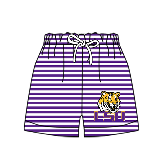 Custom moq 5 mix size milk silk summer teams Baby Purple Striped Drawstring Shorts for Children Elastic Waist Kids Summer Shorts