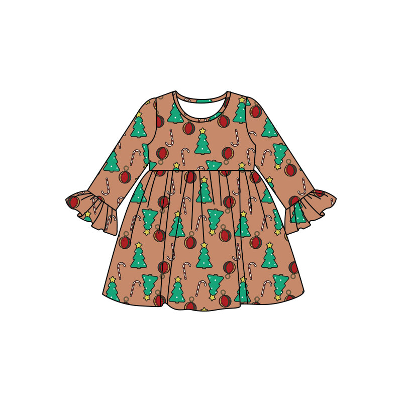 8.2 custom each style moq 5eta 4-6week baby girls clothes Christmas trees long sleeve dress