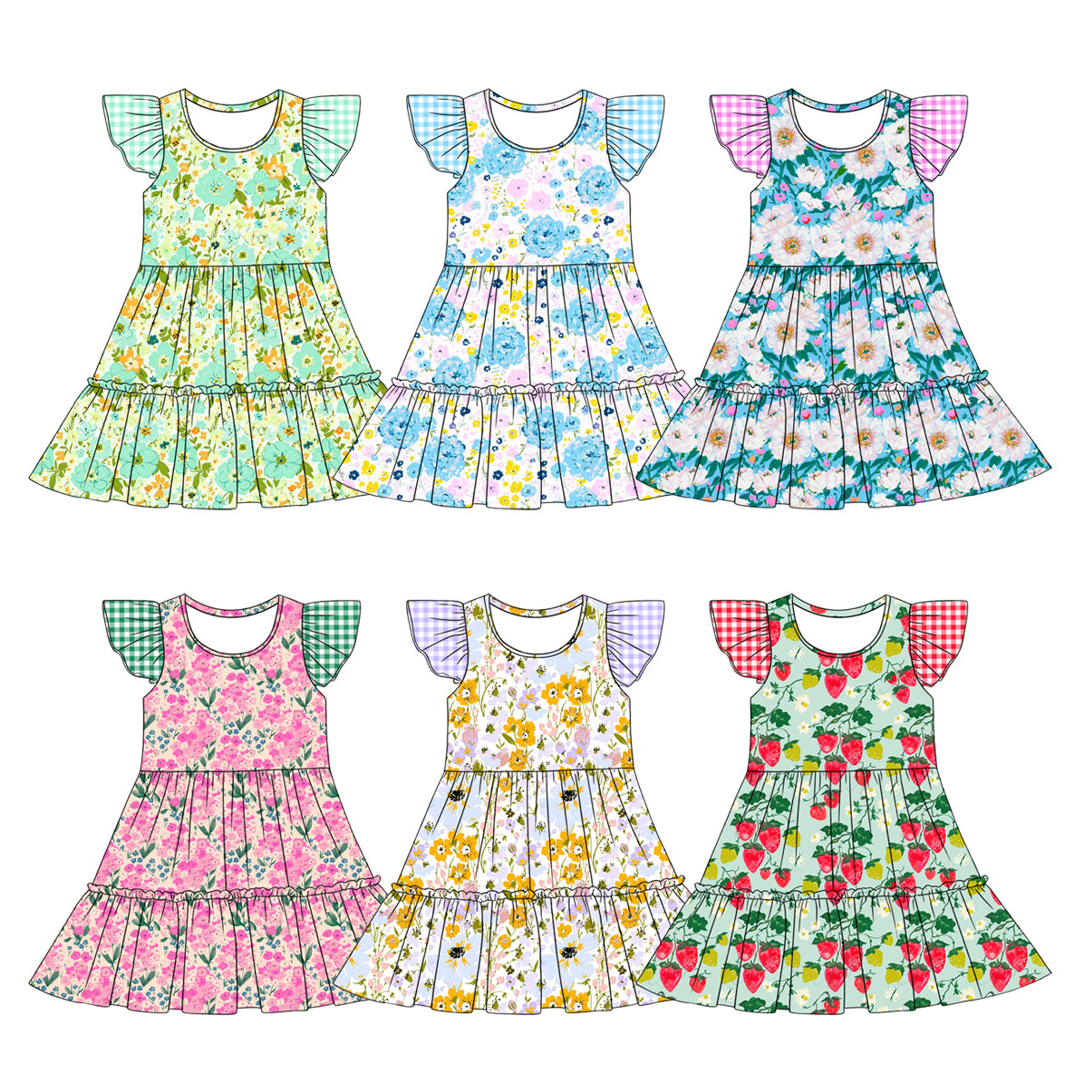 3.11 Custom moq 5 mix size Sibling Baby Girl's Floral Dress with Flutter Sleeves Cute And Fashionable Clothing for Infants