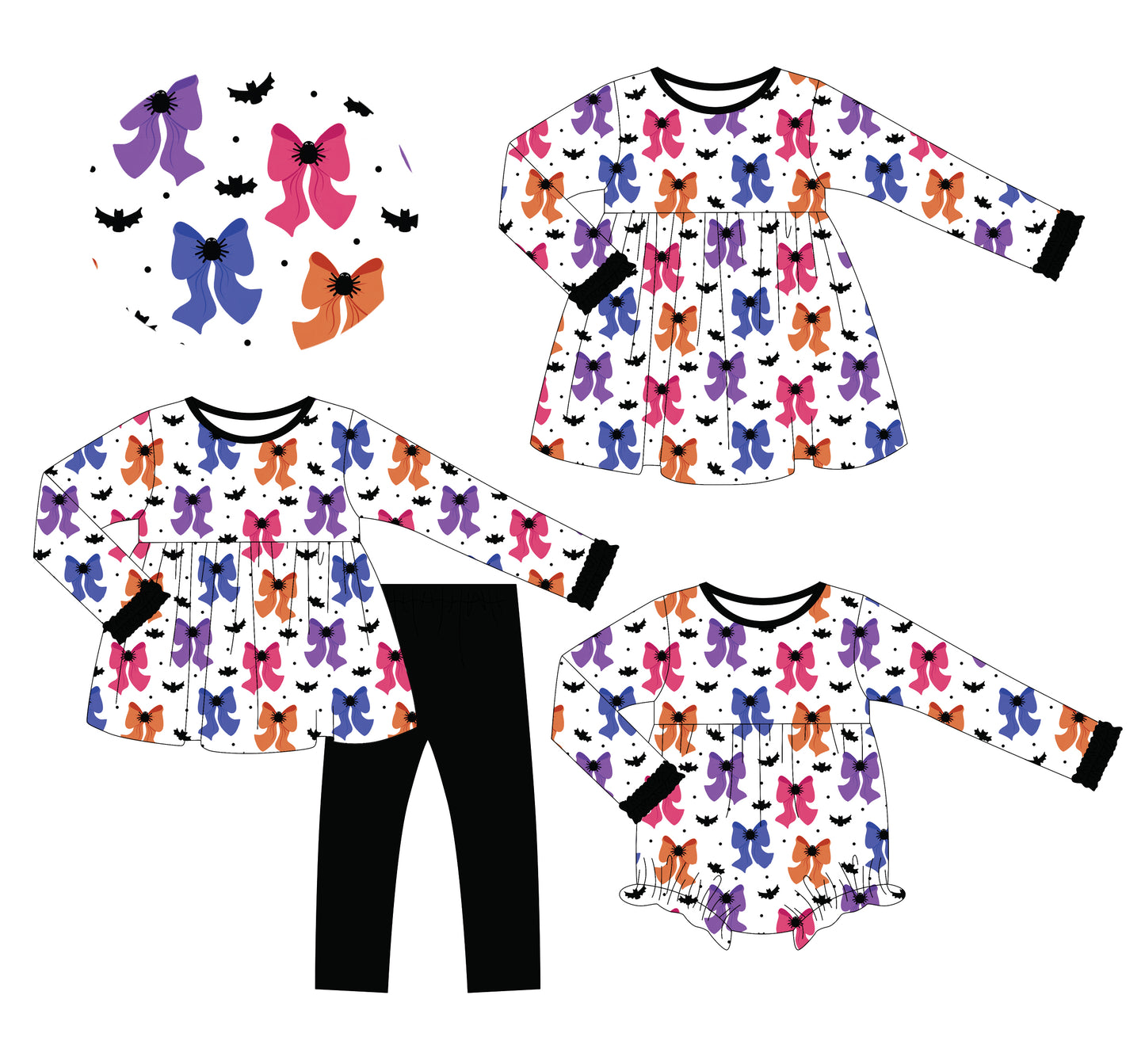 25.6.11 custom each style moq 5eta 4-6week Sibling Sisters bat bow baby girl long sleeve pants sets and dress and rompers match family design