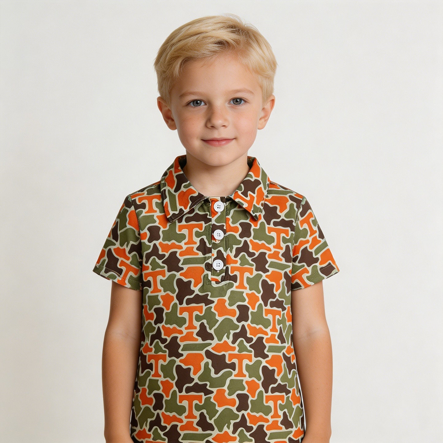 RTS NO MOQ milk silk BT1696 Baby Boys Short Sleeve Southern Camo Team Casual Button Polo Shirts Top