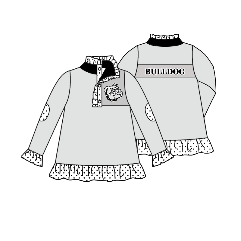 custom moq 5 mix size MSD073004 Baby Girls Print Zip Pullover Long Sleeve Tunic Top Polka Dot Ruffle