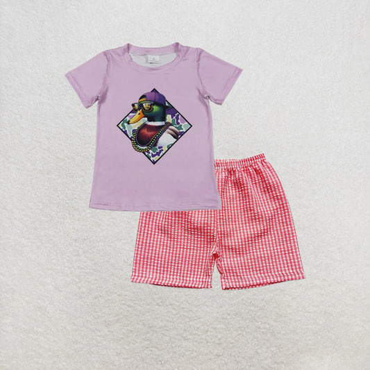 RTS NO MOQ milk silk BT1415+SS0076 Baby Boys Girls Short Sleeve Mardigras T-shirts Top Short Set