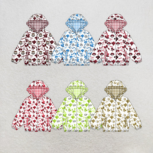 custom moq 5 mix size MSD070810 Baby Girls Bow Print Long Sleeve Zipper Hooded Team Casual Jacket