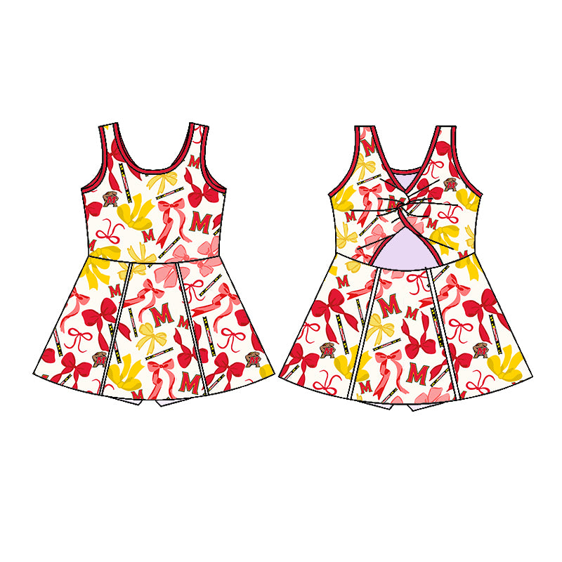Custom moq 5 mix sizes summer teams baby girls clothes team red short sleeve skirts shorts sets dress 1 and dress 2-25.5.10
