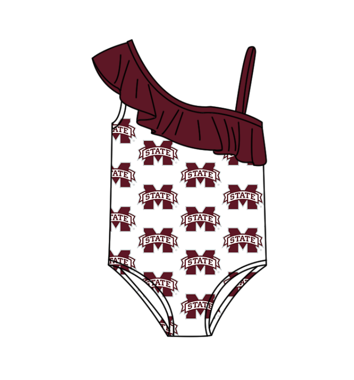 Custom moq 5 mix size milk silk summer teams Baby Girl Dark Red Stripe Two-Piece Swimsuit Set One Piece Swimsuits Boys Swim Trunks
