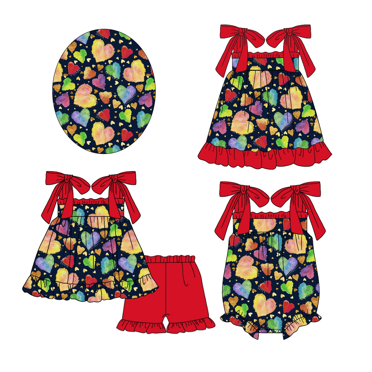 12.6 custom each style moq 5eta 4-6week Sibling Sister love baby girl short sleeve shorts sets and dress and rompers match family design