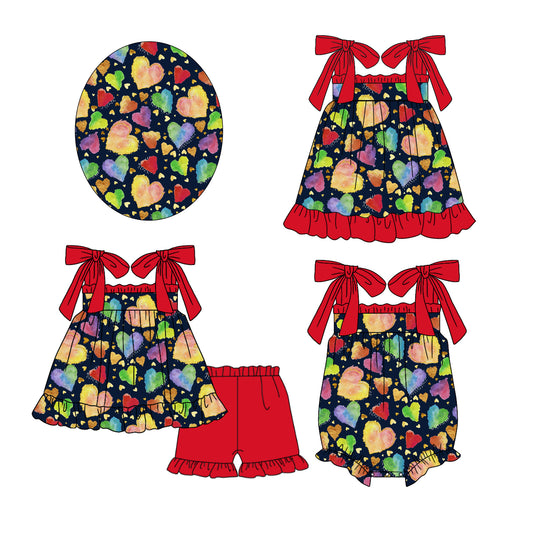 12.6 custom each style moq 5eta 4-6week Sibling Sister love baby girl short sleeve shorts sets and dress and rompers match family design