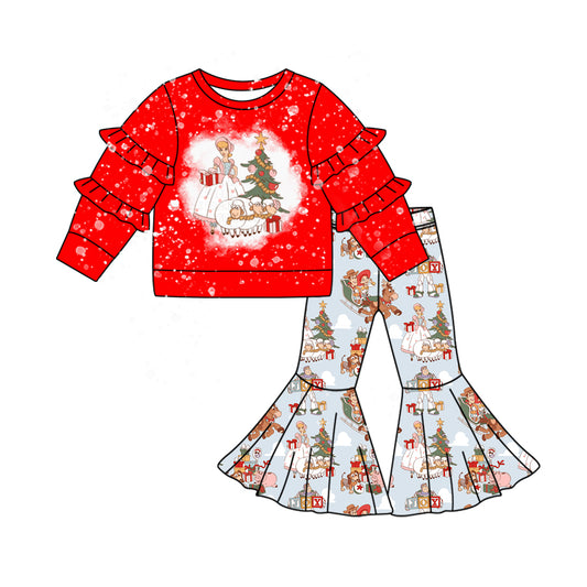9.24 custom each style moq 5eta 4-6week baby girls clothes Christmas red long sleeve pants sets
