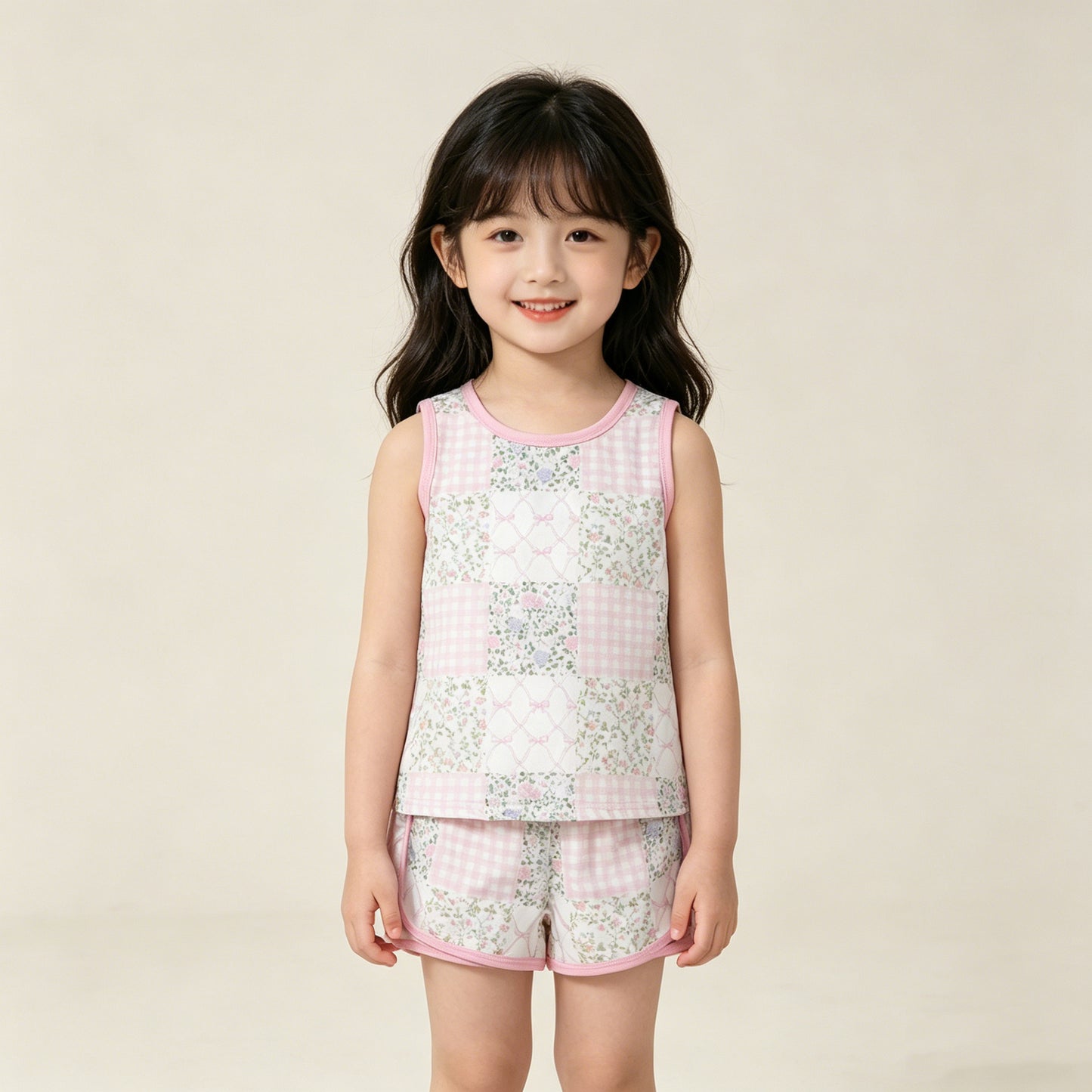 RTS NO MOQ GSSO3168 Baby Girls Pink Checked Flowers Outfit Set Top And Shorts  for Infants