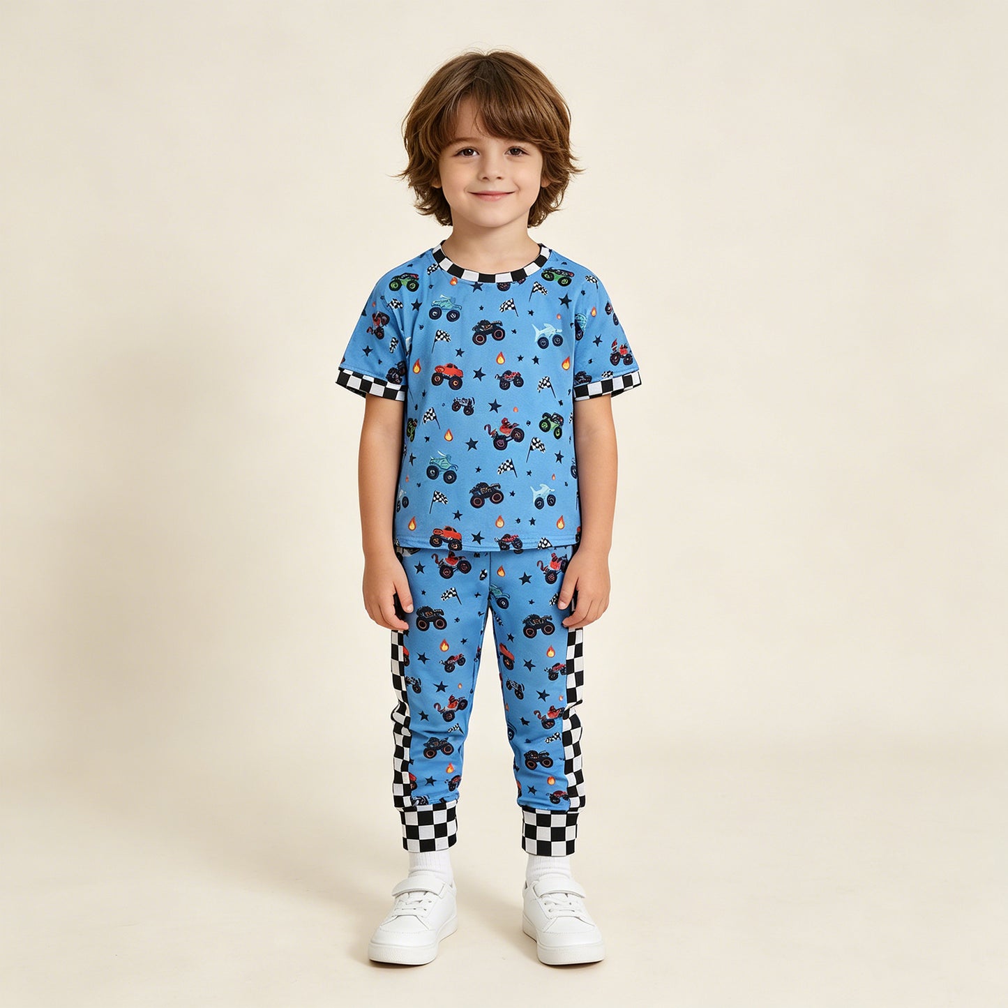 RTS NO MOQ milk silk BT1496+P0950 Baby Boys 4th of July Car And Flag Print Top With Pockets Jogger Pants Set