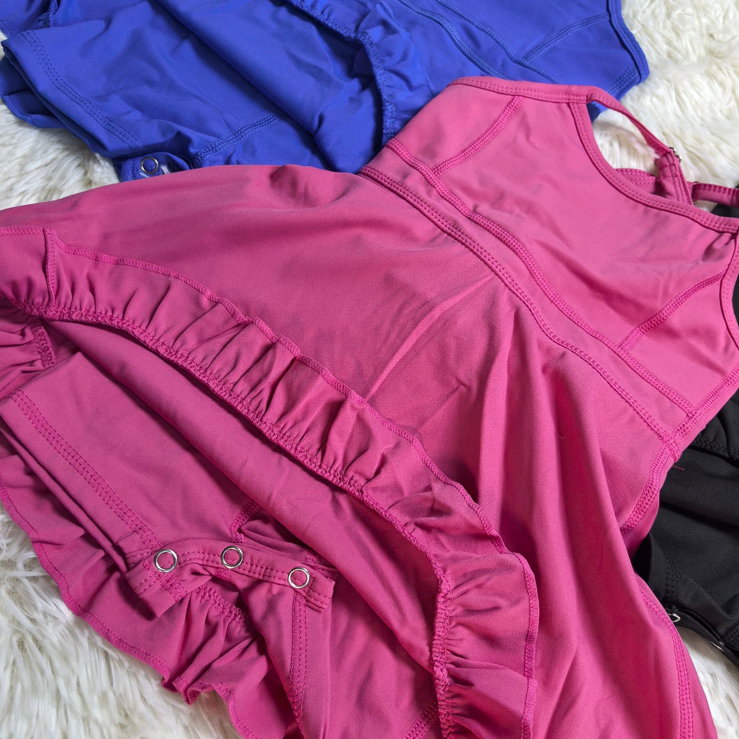 RTS NO MOQ Sibling Baby Girls Summer Solid Color Strap Yoga Shorts Ruffle Knee Length Dresses