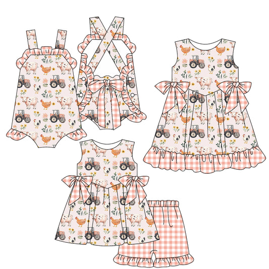 3.22 custom each style moq 5eta 4-6week Sibling Sisters baby girl short sleeve shorts sets and dress and rompers match family design