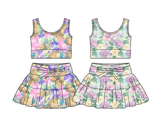 25.12.9 custom each style moq 5 eta 6-8week Sibling Sister floral baby short sleeve skirts sets 2 match design