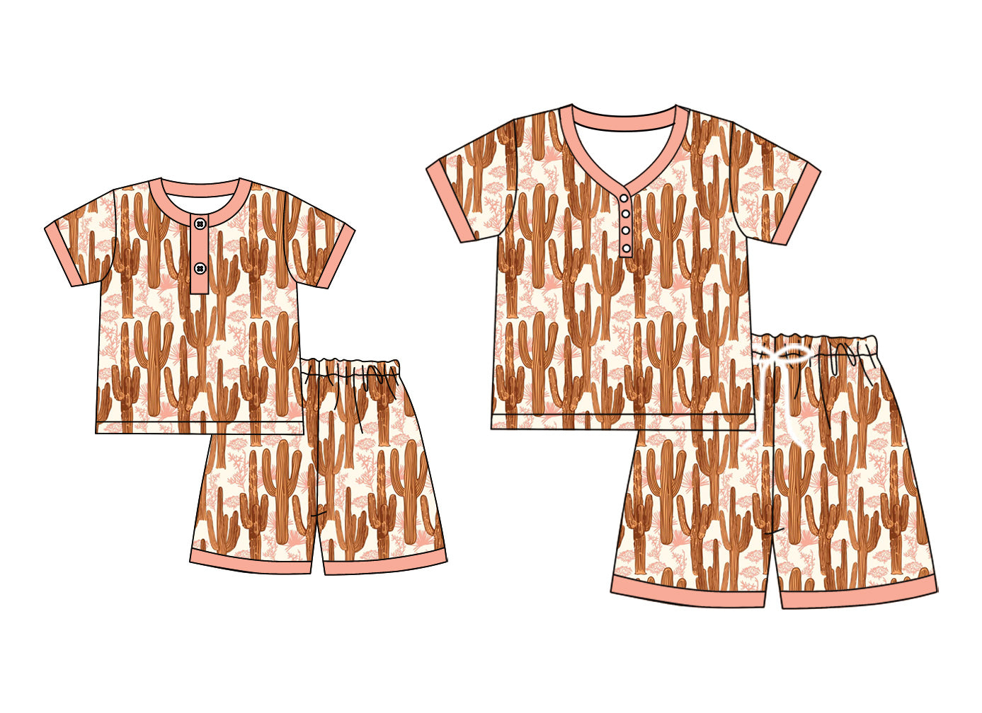 4.3 Custom moq 5 mix size Sibling Mom And Me Western Cactus Pajama Set Short-Sleeved Top And Shorts Matching Sleepwear