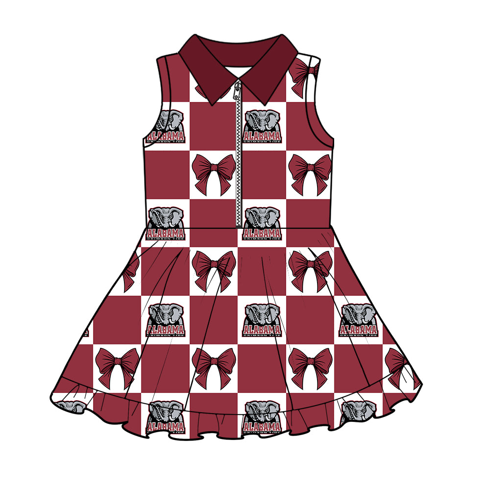 Custom moq 3 or 5 mix size milk silk summer teams baby girl clothes bow dark red sleeveless dress-26.1.17