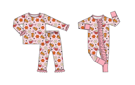 25.7.29 custom each style moq 5eta 4-6week Sibling Sister cake floral baby girl long sleeve pants sets and rompers match family design