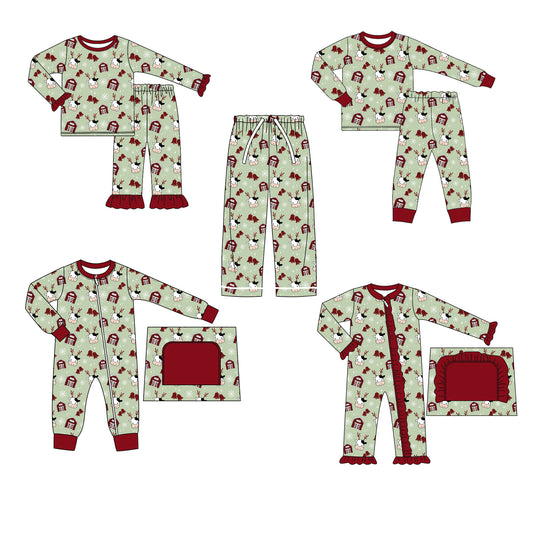 25.5.8 custom each style moq 5eta 4-6week Sibling Sisters Christmas cow farm baby girl long sleeve pants sets 1 and sets 2 and adult pants and romper 1 and romper 2 match family design