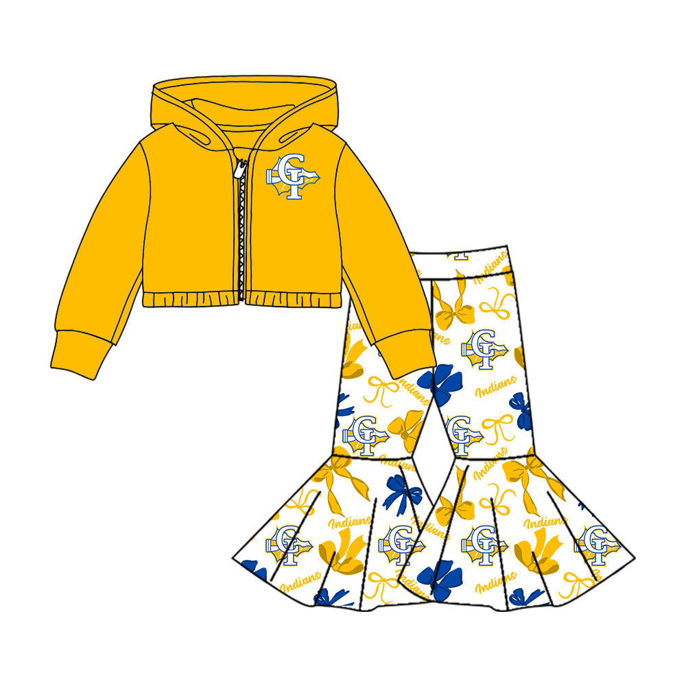 Custom moq 5 mix size milk silk summer teams baby girls clothes bow yellow short sleeve pants sets and hooded long sleeve pants sets-25.7.24