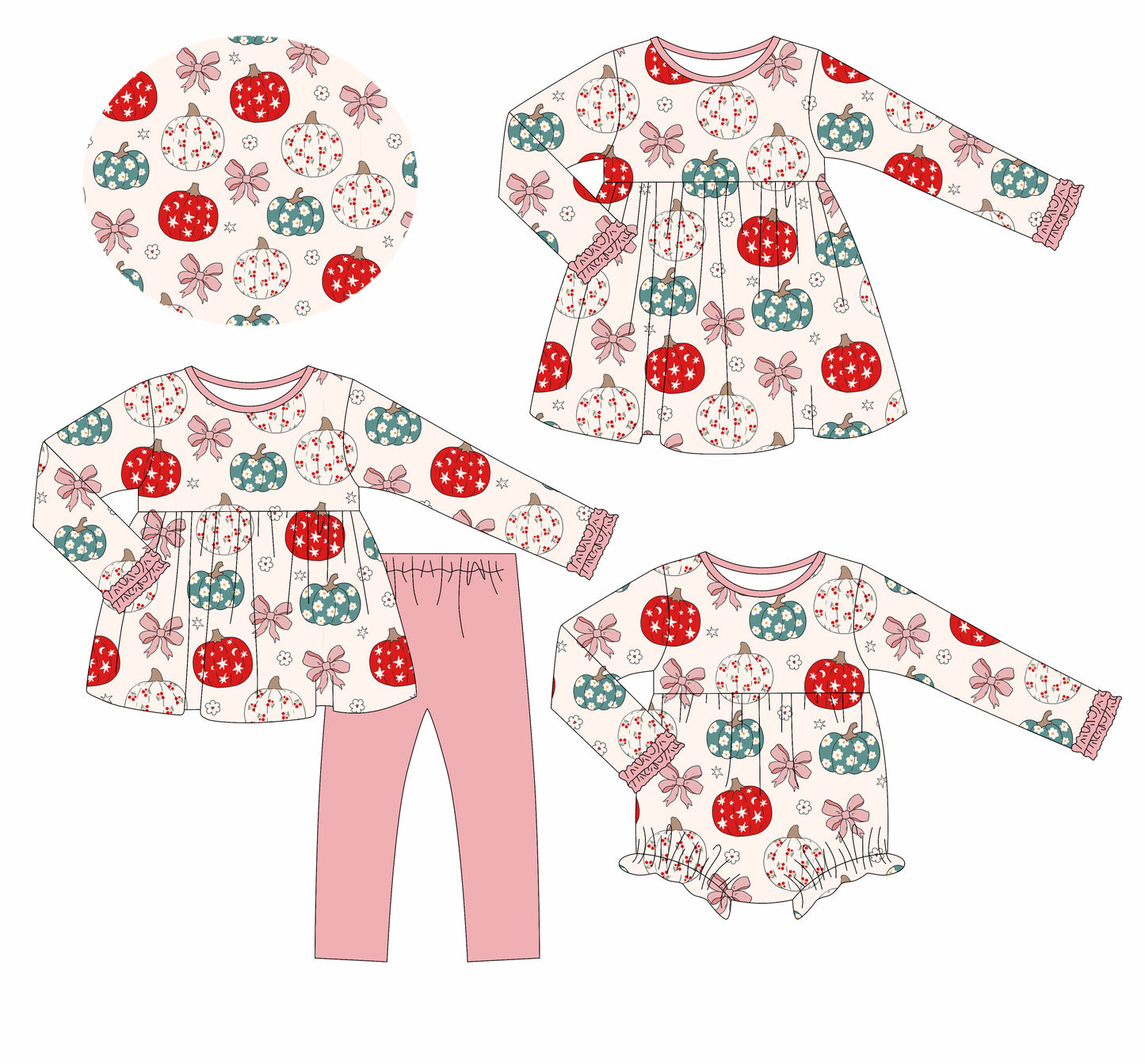 25.6.16 custom each style moq 5eta 4-6week Sibling Sisters pumpkin bow baby girl long sleeve pants sets and dress and rompers match family design