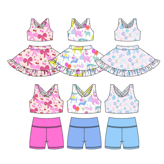 3.18 custom each style moq 5eta 4-6week Sibling Sister baby girls clothes Short sleeve yoga shorts sets and dress match family design
