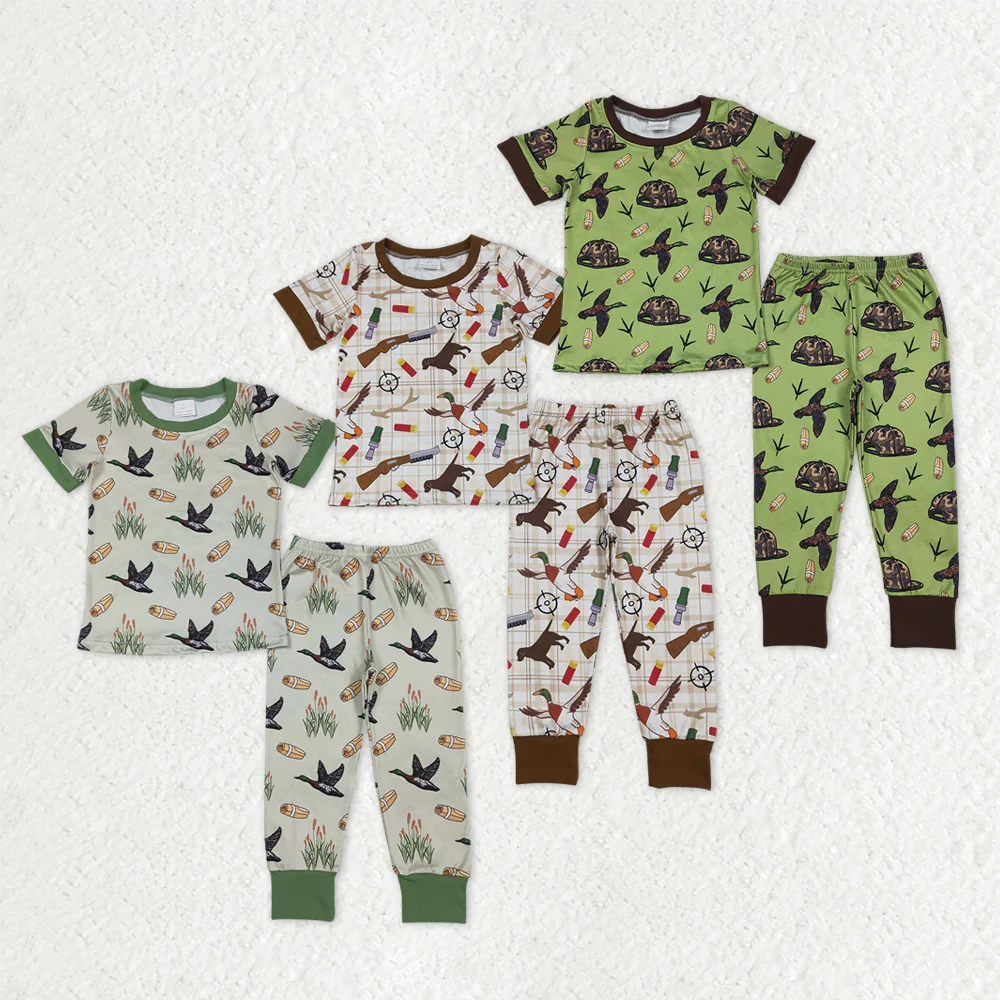 RTS NO MOQ Sibling Baby boy clothes duck hunting Short Sleeve pants Suits
