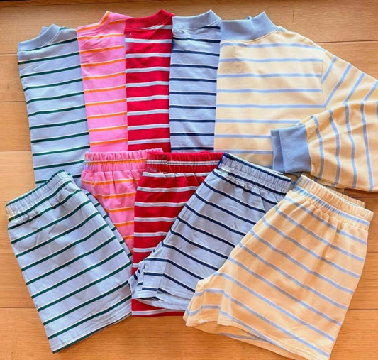 custom moq 5 mix size ARJ01 Baby Striped Long Sleeve Shorts Daily Outfit Sets