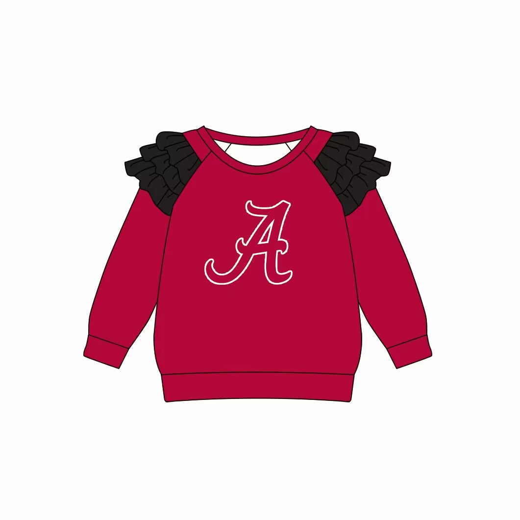 Custom moq 3 eta 6-7weeks team baby girls clothes A brick red long sleeve top