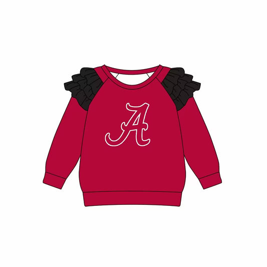Custom moq 3 eta 6-7weeks team baby girls clothes A brick red long sleeve top
