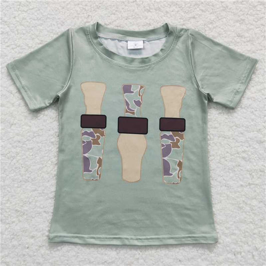 RTS NO MOQ（In Stock ) Camouflage bottle green short-sleeved top