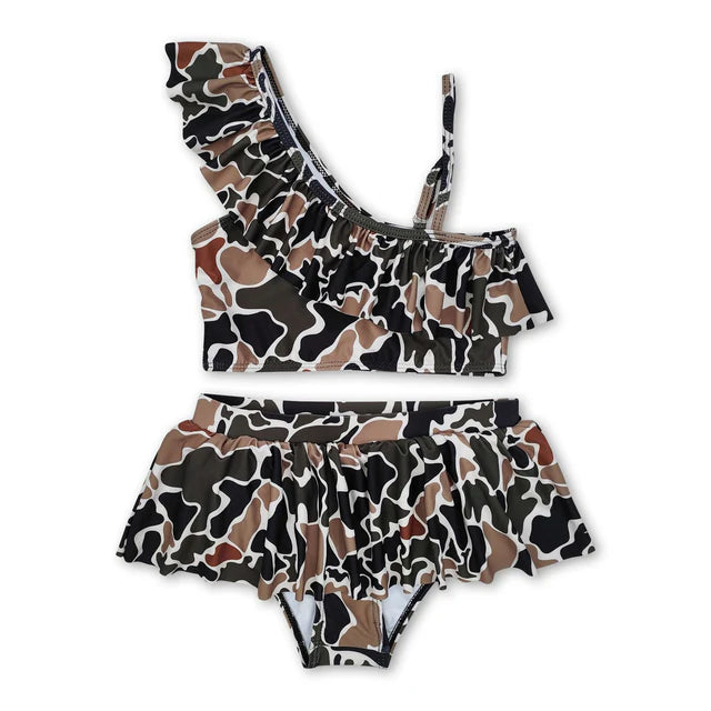 RTS NO MOQ Sibling Baby Girls Duck Brown Camouflage Beach Wear Trunks Swimsuits