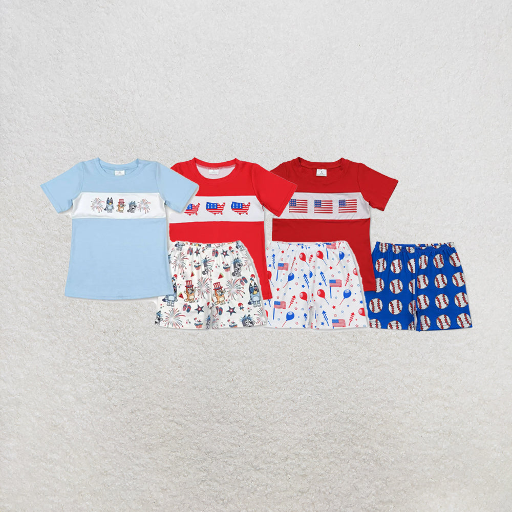RTS NO MOQ Sibling Baby Boys Baseball Flags Shirt Top Shorts Clothes Sets