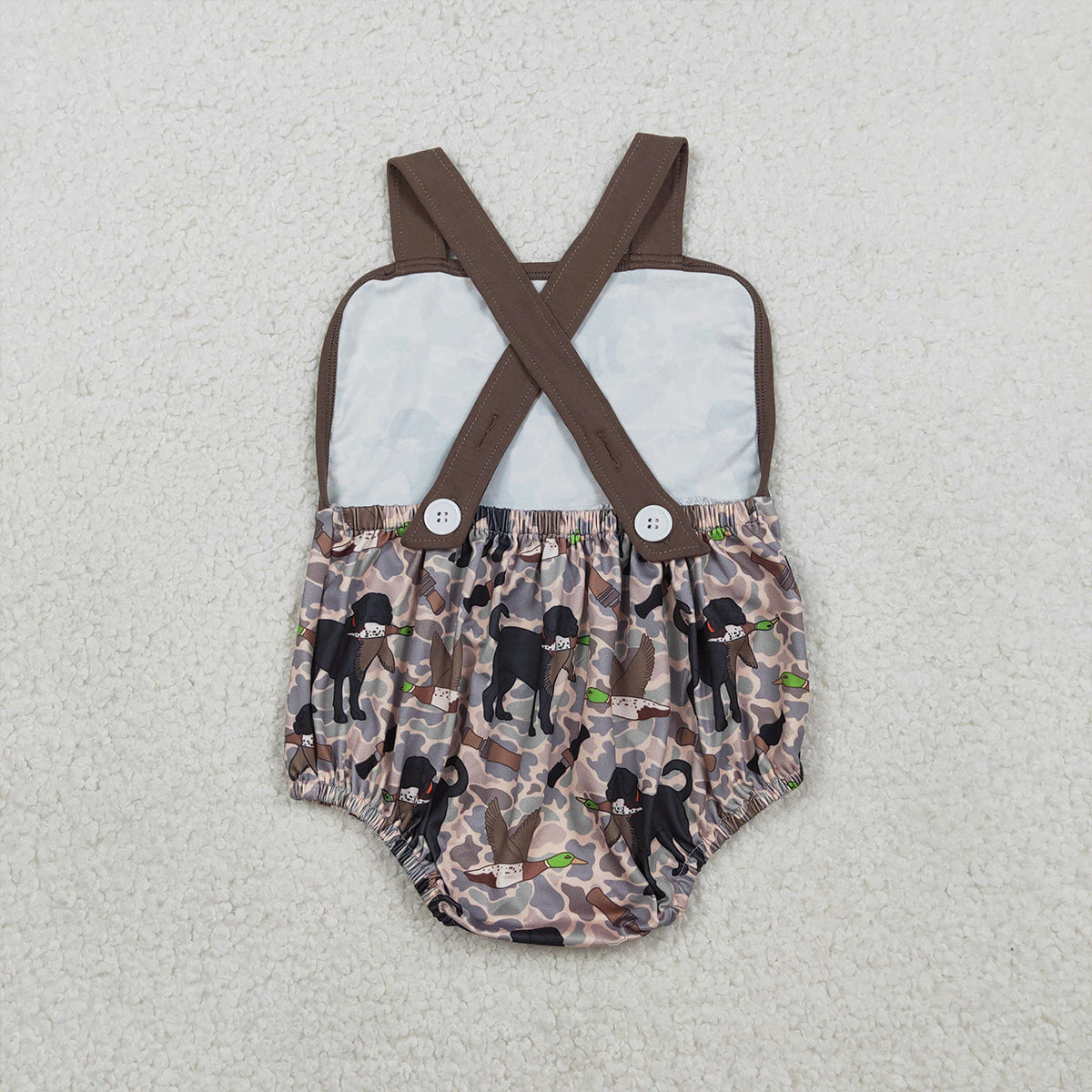 RTS NO MOQ SR3928 Baby Boys Camouflage Hunting Rompers with Strap Dog Ducks Design Baby Boys Outfit Baby Clothes Rompers