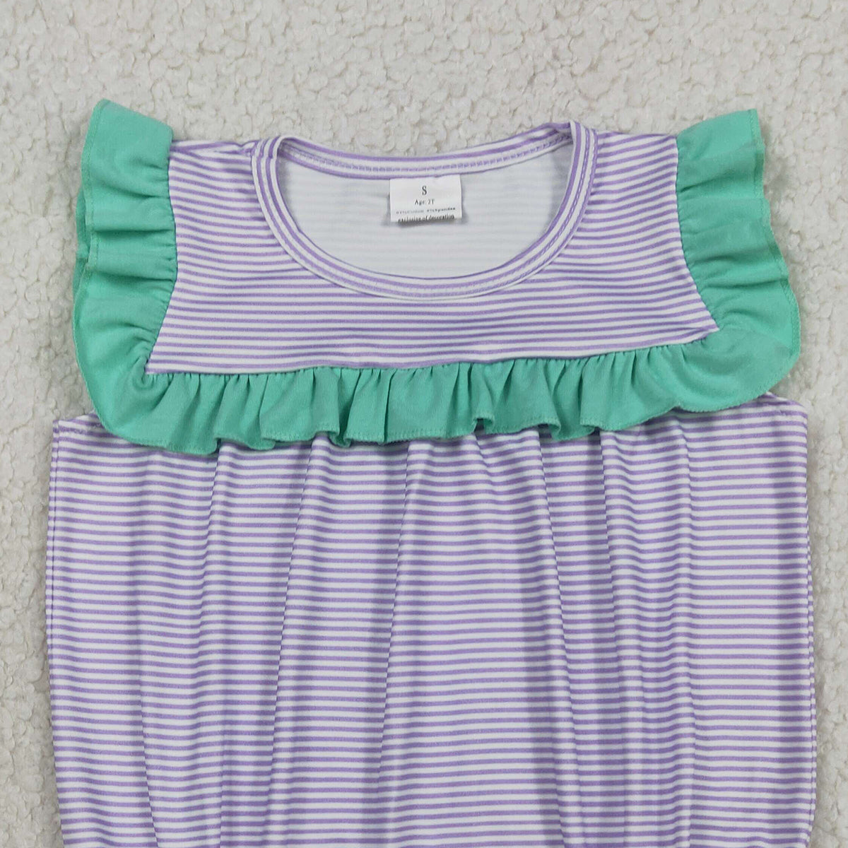RTS NO MOQ SR3942 Baby Girls Sleeveless Ruffle Rompers Purple Stripe