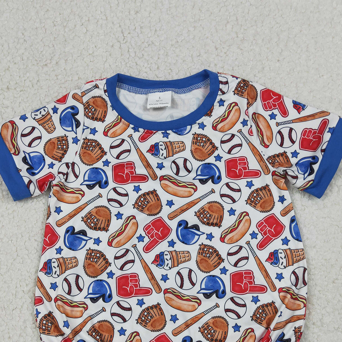 RTS NO MOQ SR4030 Baby Boys Short Sleeve Baseball Team Rompers Stars Print Outfit for Infants