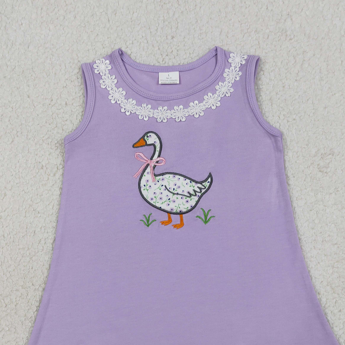 RTS NO MOQ GSD2942 Embroidery Bows Goose Baby Girls  Sleeveless Knee Length Dress