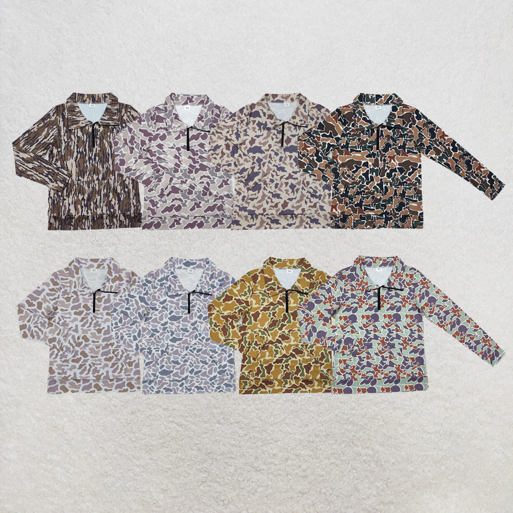 RTS NO MOQ Sibling Adult Women Camouflage Long Sleeve Tee Shirts Zip Pullovers Tops